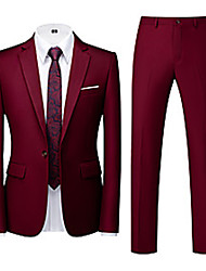 cheap -Blue White Burgundy Men&#039;s Special Occasion Suits 2 pcs Solid Colored Tailored Fit Single Breasted One-button 2022