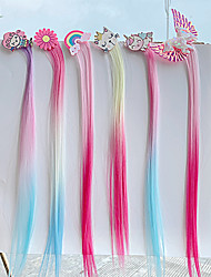 cheap -Colored Hair Extensions for Girls  40cm Children&#039;s Cartoon Wig Hairpin Unicorn Rainbow Pony Color Braided Hair Headdress Female Side Clip Bangs Hairpin