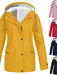 cheap -Women&#039;s Rain Jacket Hooded Raincoat Parka Winter Fleece Jacket Outdoor Waterproof Windproof Windbreaker Lightweight Warm Casual Sports Trench Coat Hoodies Outerwear Top Sweatshirt Overcoat
