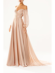 cheap -A-Line Elegant Sexy Formal Evening Dress Strapless Long Sleeve Court Train Chiffon with Pleats 2022