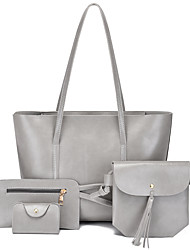 cheap -Women&#039;s Bag Sets Bag Set PU Leather 4 Pieces Purse Set Zipper Solid Color Daily Black Gray Red Brown