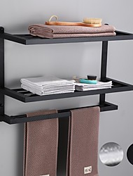 cheap -60cm Bathroom Shelf Three Layers Wall-mounted Bath towel Rack Robe Hook Space Aluminum Material Matte Black and Brushed Silvery 1pc