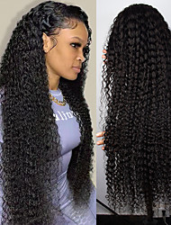 cheap -Human Hair Full Lace Wig Middle Part Brazilian Hair Wavy Black Wig 130% 150% 180% Density Cosplay Easy to Carry Fashion Comfy For Women&#039;s Long Human Hair Lace Wig Lightinthebox / Daily Wear