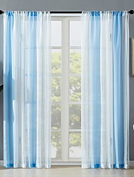 cheap -Two Panels Sheer Curtains Strip Printed for Bedroom Rod Pocket Window Curtains Drapes for Living Room 2 Panels,Blue