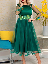 cheap -A-Line Floral Wedding Guest Cocktail Party Dress Jewel Neck Long Sleeve Tea Length Polyester with Appliques 2022