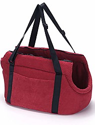 cheap -Pet Carrier Purse Tote Bag Warm Sponge Portable Travel Bag with Leash Hook for Cats Small Dogs in Winter for Shopping Hiking Walking, Wine Red, Corduroy, S