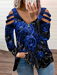 cheap -Women&#039;s Plus Size Tops T shirt Rose Hollow Out Cut Out Long Sleeve Deep V Casual Valentine&#039;s Day Causal Daily Cotton Spring Summer Hollow long sleeve-purple Hollow long sleeves-blue