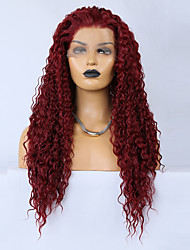 cheap -Synthetic Lace Wig Afro Curly Style 16-26 inch Red Middle Part 13*2.5 lace front Wig Unisex Wig Red