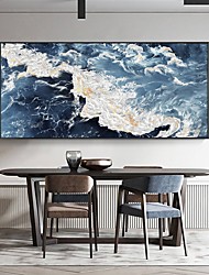 cheap -Oil Painting Handmade Hand Painted Wall Art Abstract Seascape Blue Ocean and White Waves  Home Decoration Decor Stretched Frame Ready to Hang