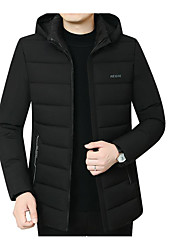 cheap -Men&#039;s Padded Daily Winter Regular Coat Round Neck Standard Fit Jacket Long Sleeve Solid Colored Blue Black Gray / Cotton / White Duck Down / Feather / Gray Goose Down