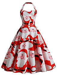 cheap -A-Line Flirty Elegant Christmas Homecoming Dress Halter Neck Sleeveless Tea Length Polyester with Pleats Pattern / Print 2022