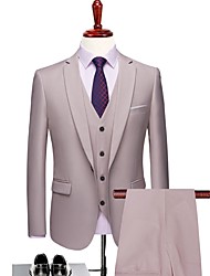 cheap -Khaki Men&#039;s Wedding Suits 3 pcs Solid Colored Tailored Fit Single Breasted One-button 2022