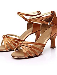 Abby YFYC-L063 Womens Latin Tango Ballroom 3.3 Inch Heel Professional Satin Dance Shoes