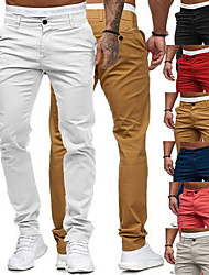 cheap -Men‘s Stylish Classic Style Casual Chino Breathable Soft Straight Pants Chinos Trousers Cotton Slim Home Daily Pants Solid Colored Ankle-Length with Side Pocket Button Front Yellow Blushing Pink