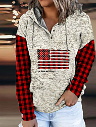 cheap -Women&#039;s Hoodie Sweatshirt Plaid Checkered American US Flag Text Front Pocket Print Daily Sports Active Streetwear Hoodies Sweatshirts  Gray