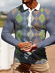 cheap -Men&#039;s Golf Shirt Argyle Collar Street Casual Button-Down Print Long Sleeve Tops Casual Fashion Streetwear Breathable Gray / Sports