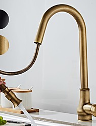 cheap -Retro Style Single Handle Kitchen Faucet,Copper One Hole Pull out/Pull down Widespread Brass Faucet Body with Pop-up Drain and Cold Hot Mixer Hoses