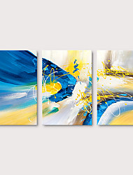 cheap -Handmade Blue Abstract Decoration Oil Painting for Home 16*24in 3 PCS in One Set with Stretched Frame for Hanging