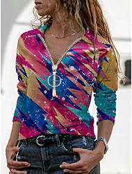 cheap -Women&#039;s Geometric Blouse Shirt Color Block Geometric Quarter Zip Print Shirt Collar Casual Streetwear Tops Photo Color / 3D Print
