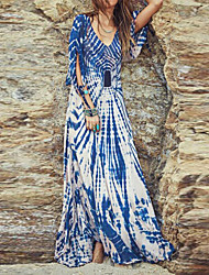 cheap -Women&#039;s A Line Dress Maxi long Dress Photo Color Short Sleeve Print Color Gradient Print Fall Summer V Neck Casual 2022 S M L XL