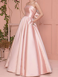 cheap -A-Line Minimalist Elegant Engagement Prom Birthday Dress Strapless Sleeveless Floor Length Satin with Pleats 2022