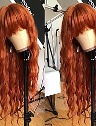 cheap -Red Wigs for Women Orange Red Wig Long Curly Wavy Hair Wigs for Women with Air Bangs Heat Esistant Fiber Synthetic Cosplay Party Wigs