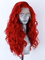cheap -Cosplay Long Body Wave Red Synthetic Lace Front Wigs for Woman Heat Resistant Fiber Hair Natural Hairline Side Part Wigs