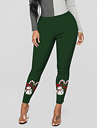cheap -Women&#039;s Hip-Hop Athleisure Tights Leggings Print Ankle-Length Pants Christmas Gifts Going out Stretchy Christmas Snowman Comfort Lightweight Mid Waist Skinny Black Green Red White S M L XL XXL