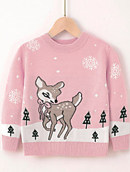 cheap -Kids Girls&#039; Sweater Long Sleeve Pink Red Light Blue Cartoon Deer Christmas pattern Animal Christmas Gifts Indoor Outdoor Adorable Cute 3-8 Years / Fall / Winter