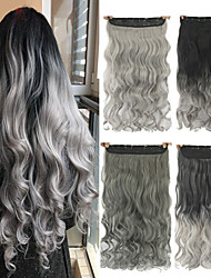 cheap -Women 24inch Long 5 Clip-in Hair Pieces Wavy Grey Ombre Synthetic Hair Extensions High Temperature Fiber Smoky Gray Color