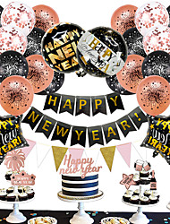cheap -Happy New Year Banner Decorations Kit Pompoms 3D Happy New Year BalloonsNew Years Eve Party Supplies 2022New Years Eve DecorationsNew Years 2022 Decor Kit