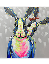 cheap -Happy Easter Oil Painting Handmade Hand Painted Wall Art Mintura Modern Abstract Animal Couple Rabbit Picture For Home Decoration Decor Happy Easter Rolled Canvas No Frame Unstretched