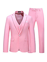 cheap -White Pink Burgundy Men&#039;s Party / Evening Suits 3 pcs Solid Colored Tailored Fit Single Breasted One-button 2022