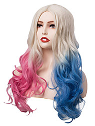 cheap -Harley Quinn Costume Long Wavy Wig Blonde Pink Blue Ombre Wigs for Women Halloween Cosplay Party