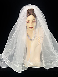 cheap -Two-tier Sparkle &amp; Shine / Cute Wedding Veil Fingertip Veils with Beading / Solid Tulle