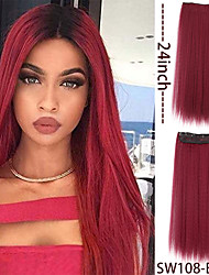 cheap -24 Inch Secret Hidden Synthetic Hair Extension Wig Black Wine Red Wig 5 Clips Women&#039;s Heat Resistant Hair Extension