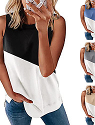 cheap -women&#039;s summer color matching casual sleeveless top round neck pullover cross-border vest tank top