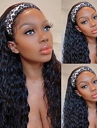 cheap -Human Hair Capless Water Wave Wigs with Headbands No Lace Front Wigs for Women Unprocessed Virgin Hair Curly Wave Wig Natural Hairline Glueless Wig Headbands Machine Made Wigs Easy to Wear Wigs Full Hair Wig