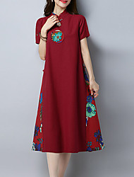 cheap -Women&#039;s A Line Dress Midi Dress Red Navy Blue Short Sleeve Floral Print Spring Summer Stand Collar Elegant Vintage Traditional 2022 M L XL XXL