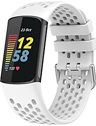 cheap -Sport Bands Compatible with Fitbit Charge 5, Adjustable Breathable Soft Silicone Sport Replacement Watch Band Straps Wristbands Bracelet for Charge 5 Activity Tracker Women Men (White)