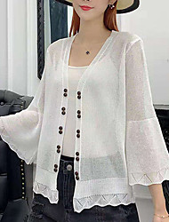 cheap -Women&#039;s Cardigan Knitted Button Pure Color Stylish Basic Casual 3/4 Length Sleeve Flare Cuff Sleeve Sweater Cardigans V Neck Spring Summer Green Blue White