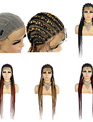cheap -Synthetic Lace Wig Plaited Style 38 inch Multi-color with Baby Hair 11plat Braided Wigs Synthetic Full Lace Cornrow Wig For Black Women Lace Box Braid Wigs Free Cap