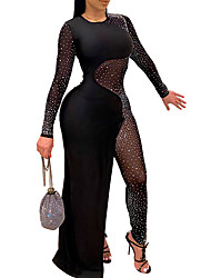 cheap -Women&#039;s Jumpsuit Beaded With Overskirt Solid Color Round Neck Elegant Party Prom Slim Long Sleeve Blue Black Wine S M L Fall