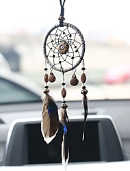 cheap -Car Interior Rearview Mirror Hanging Decor Handmade Grids Nature Feather Siderosphere Wind-bell Car Charms Pendant Accessories Interior Decoration Car Accessories 1PCS