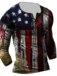 cheap -Men&#039;s T shirt Tee 3D Print Graphic Prints American Flag Plus Size Henley Casual Daily Button-Down Print Long Sleeve Tops Basic Fashion Vintage Designer Gray