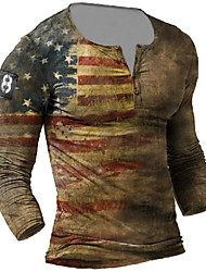 cheap -Men&#039;s T shirt Tee 3D Print Graphic Prints American Flag Plus Size Henley Casual Daily Button-Down Print Long Sleeve Tops Basic Fashion Vintage Designer Blue Brown