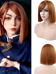 cheap -Short Straight Wig Suitable for Women Natural Look Soft Synthetic Wig Dark Orange Heat-resistant Cute Wig on The Side Part Suitable For Daily Use in Jiu-Jitsu Performances