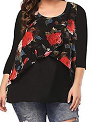 cheap -Women&#039;s Plus Size Tops Blouse Shirt Floral Print 3/4 Length Sleeve Crewneck Streetwear Valentine&#039;s Day Daily Going out Polyester Spring Black