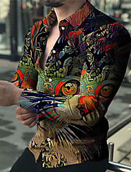 cheap -Men&#039;s Shirt 3D Print Cat Animal Turndown Street Casual Button-Down Print Long Sleeve Tops Casual Fashion Breathable Black / Spring / Summer