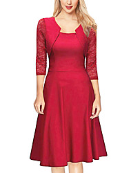 cheap -Women&#039;s A Line Dress Knee Length Dress Green Black Pink Wine Red Navy Blue 3/4 Length Sleeve Solid Color Summer Round Neck Work Hot 2022 S M L XL XXL